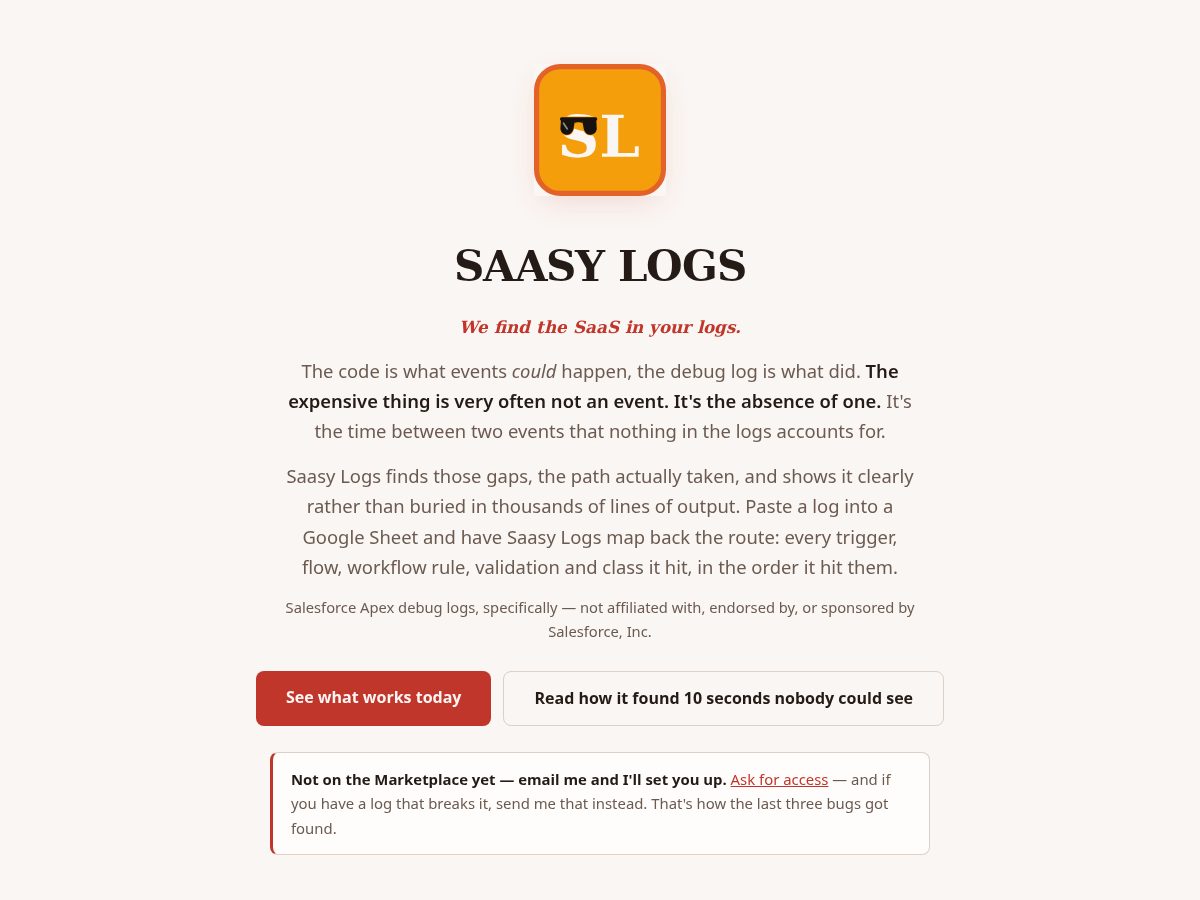 Landing-page snapshot of saasylog.com