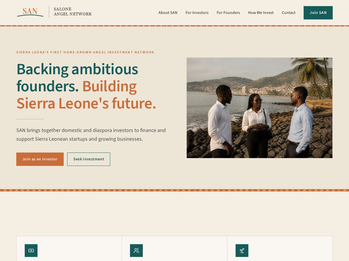 Landing-page snapshot of saloneangelnetwork.com