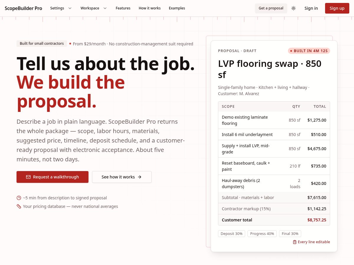 Landing-page snapshot of scopebuilderpro.com