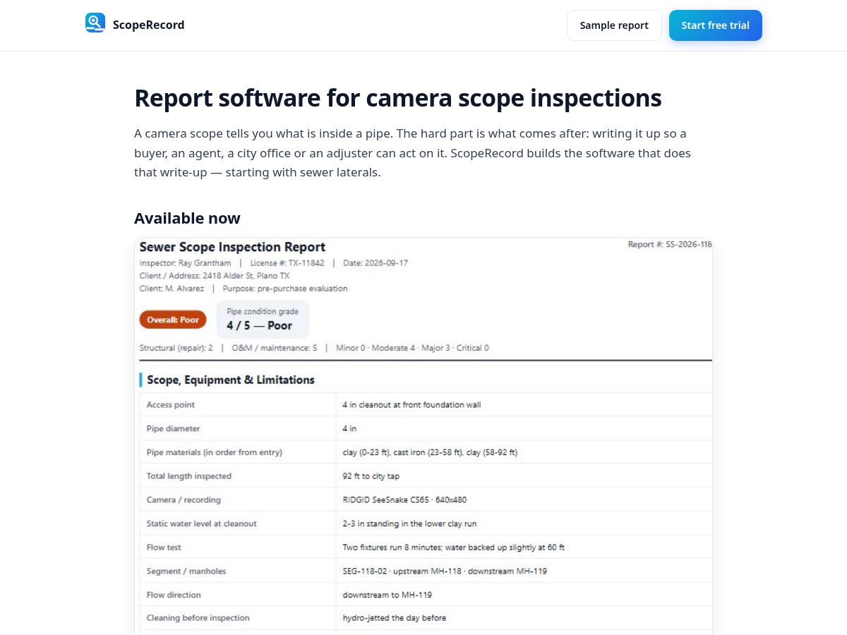 Landing-page snapshot of scoperecord.com
