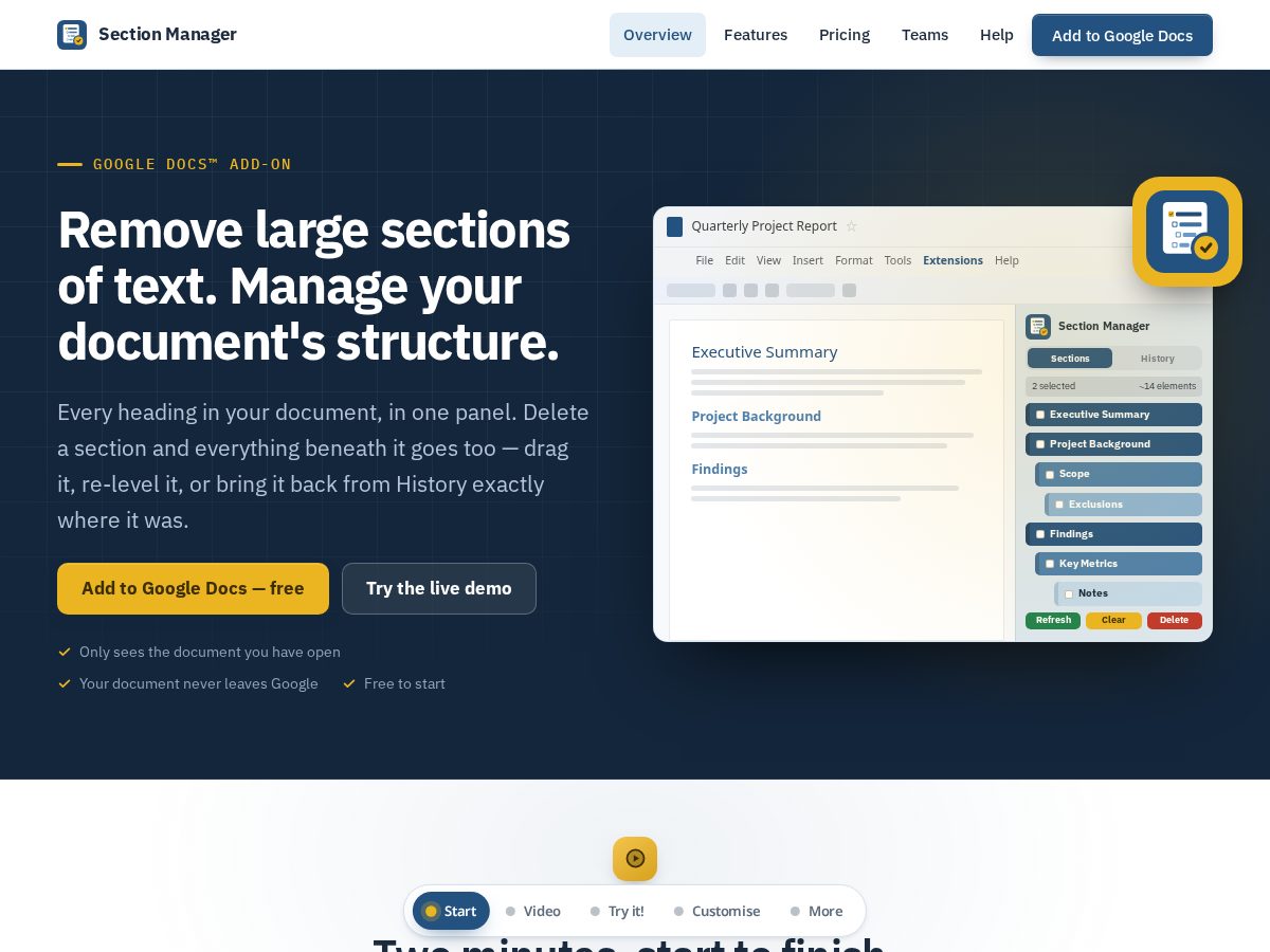 Landing-page snapshot of sectionmanager.com