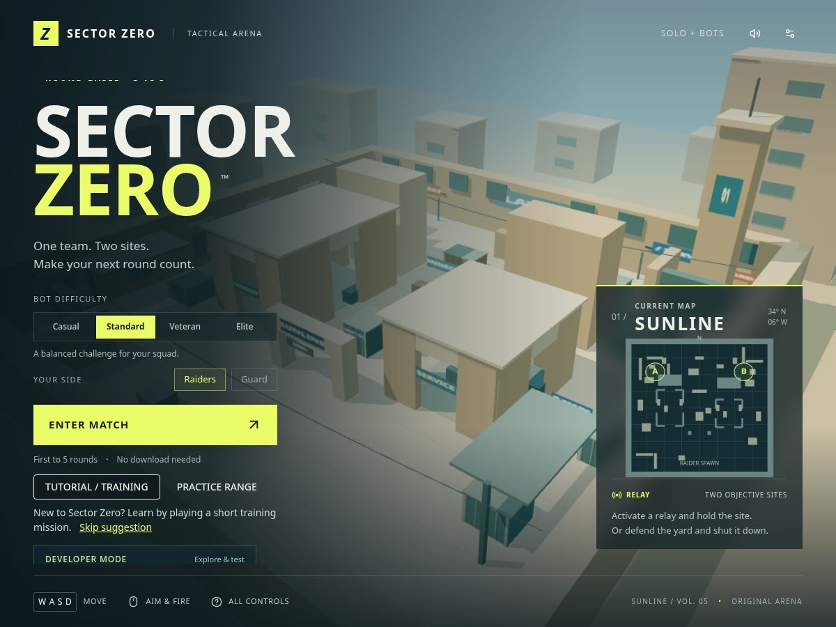 Landing-page snapshot of sectorzerogame.com