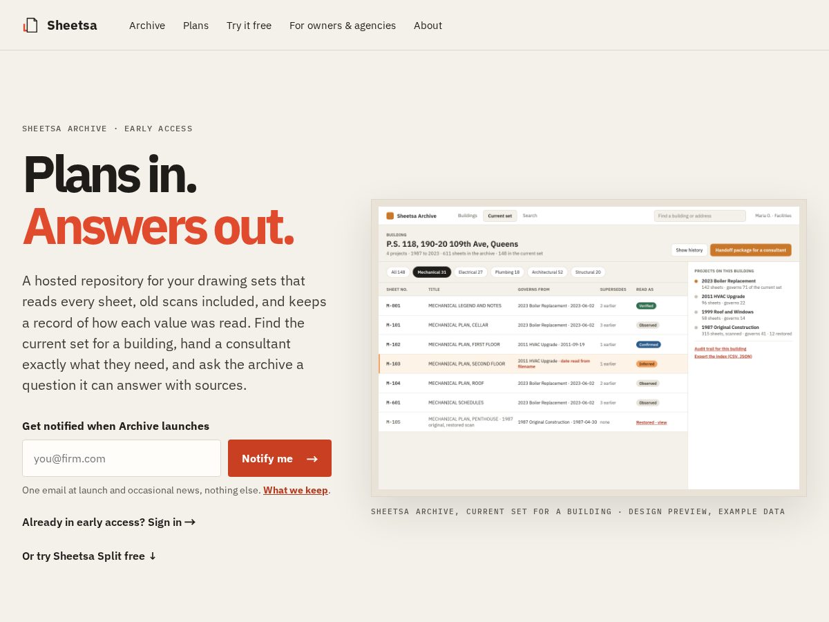 Landing-page snapshot of sheetsa.com