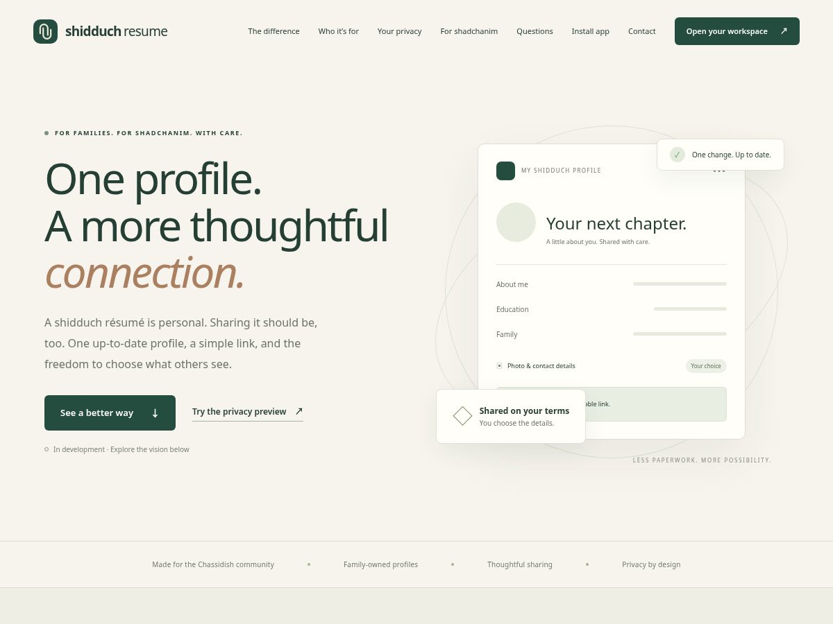Landing-page snapshot of shidduchresume.org
