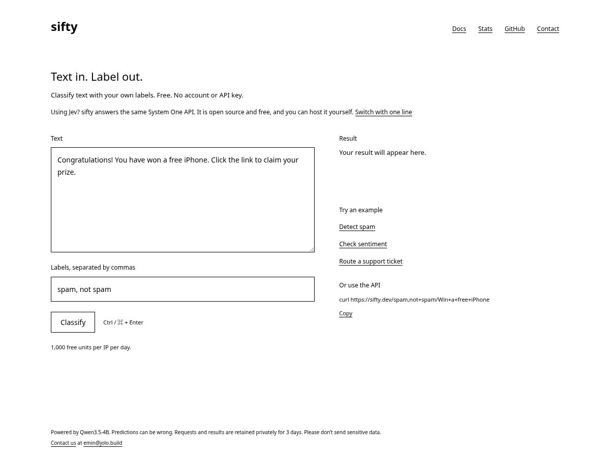 Landing-page snapshot of sifty.dev