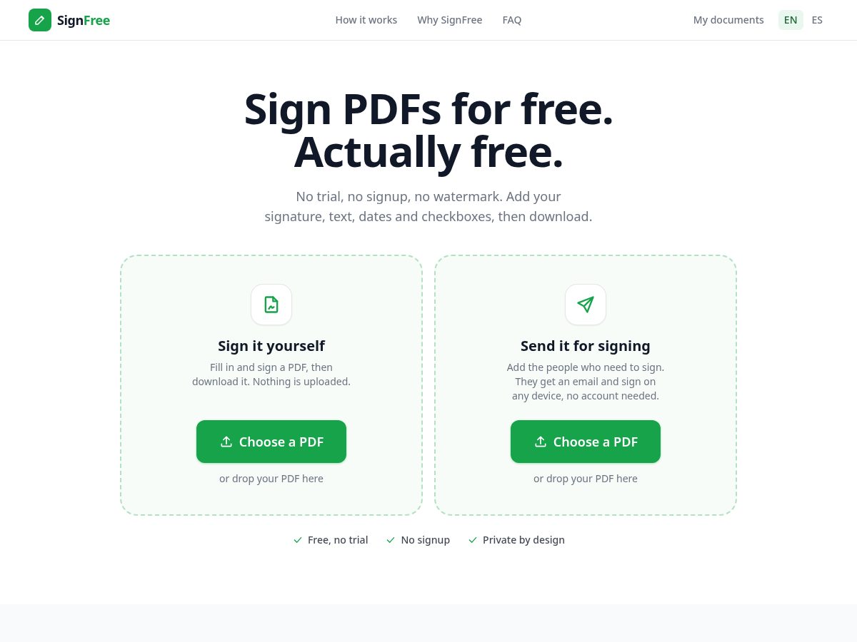 Landing-page snapshot of signfree.org
