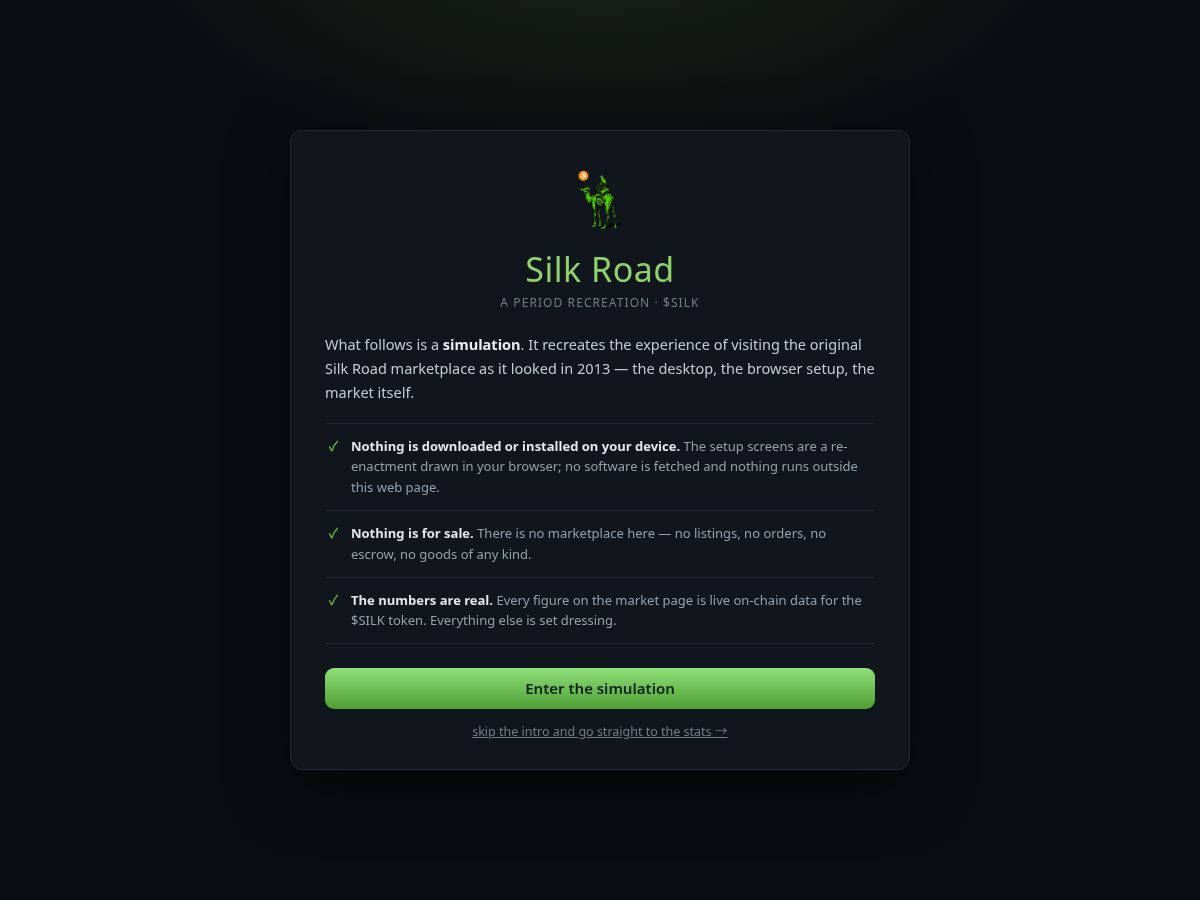 Landing-page snapshot of silkroadwbtc.app
