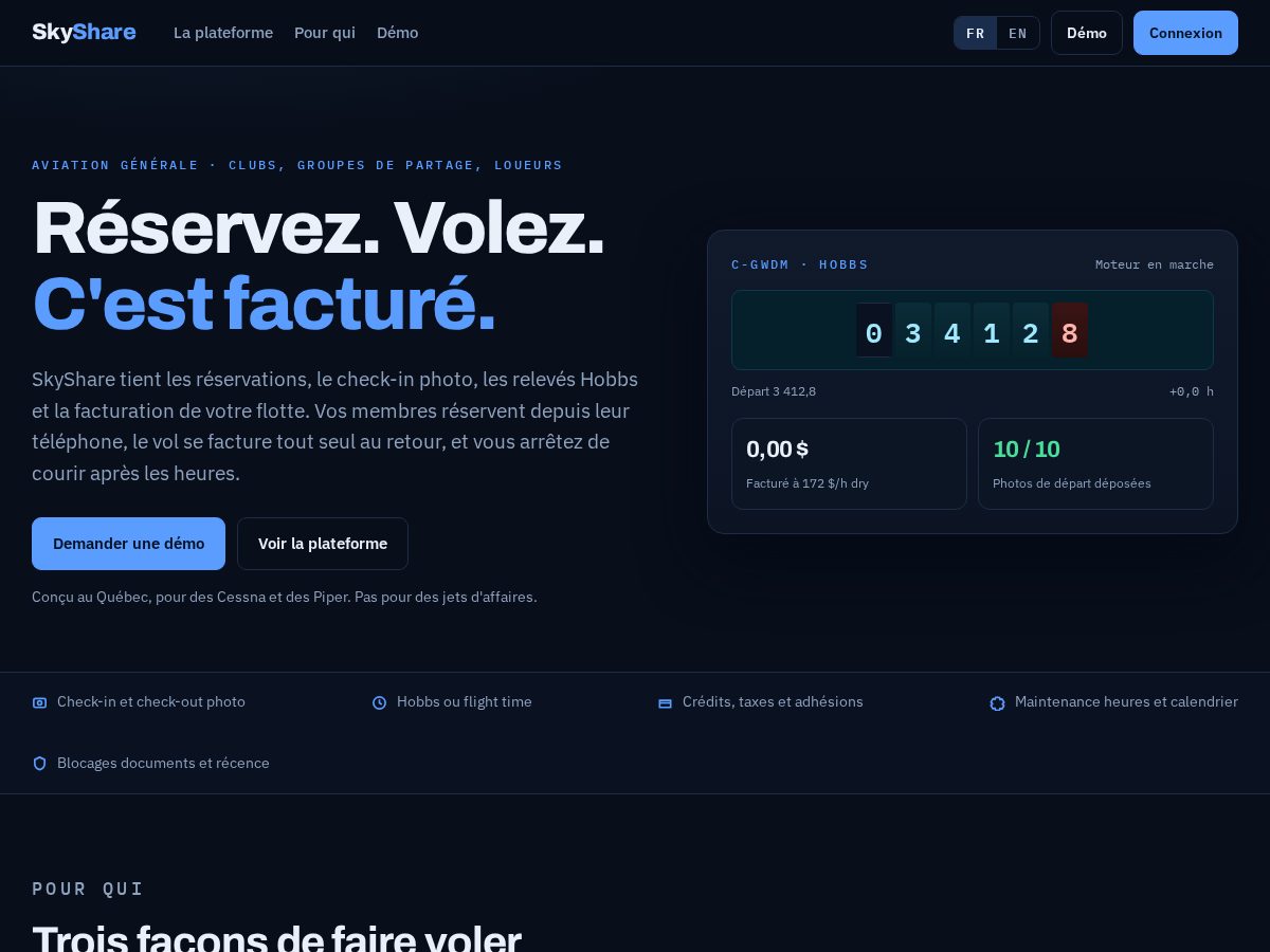 Landing-page snapshot of skyshare.flights