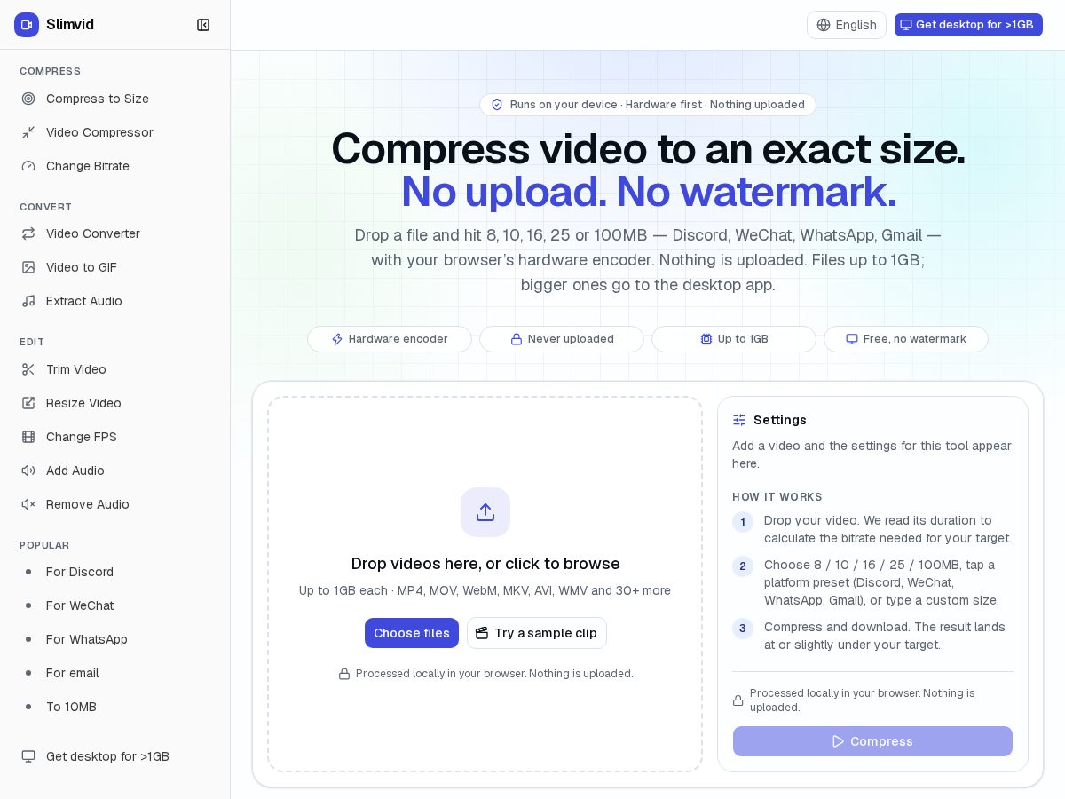 Landing-page snapshot of slimvid.app