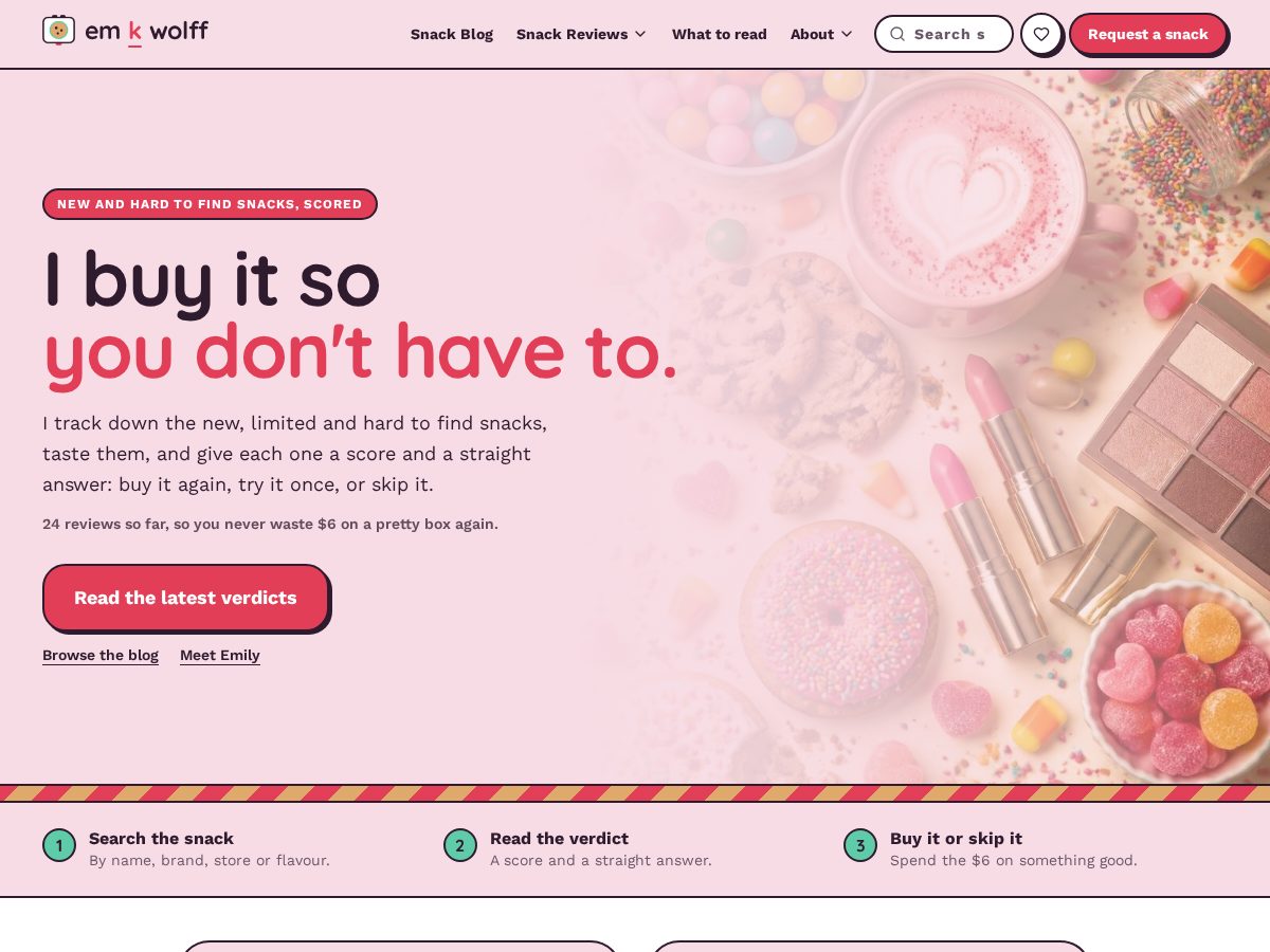 Landing-page snapshot of snackswithemily.com