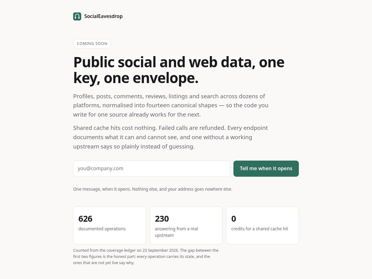 Landing-page snapshot of socialeavesdrop.com