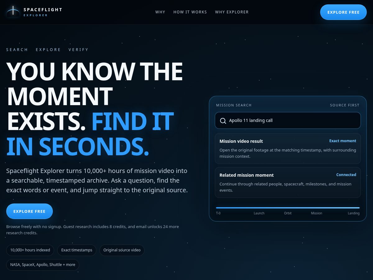 Landing-page snapshot of spaceflightexplorer.com