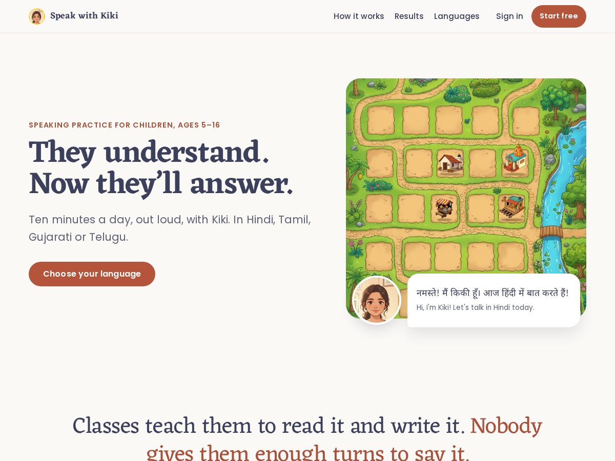 Landing-page snapshot of speakwithkiki.com