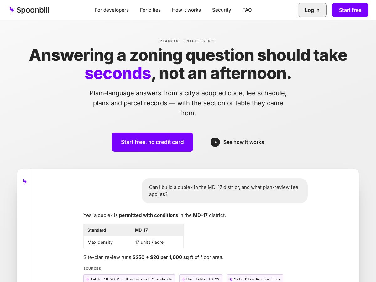 Landing-page snapshot of spoonbill.dev