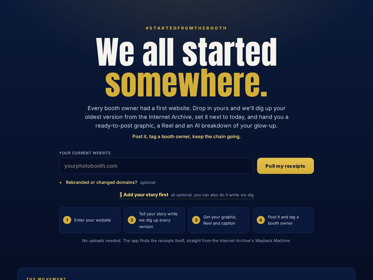 Landing-page snapshot of startedfromthebooth.com