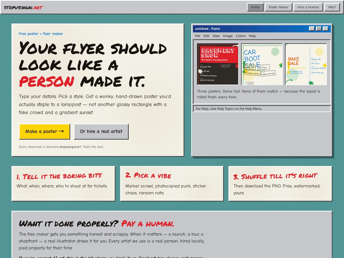 Landing-page snapshot of stopusingai.art