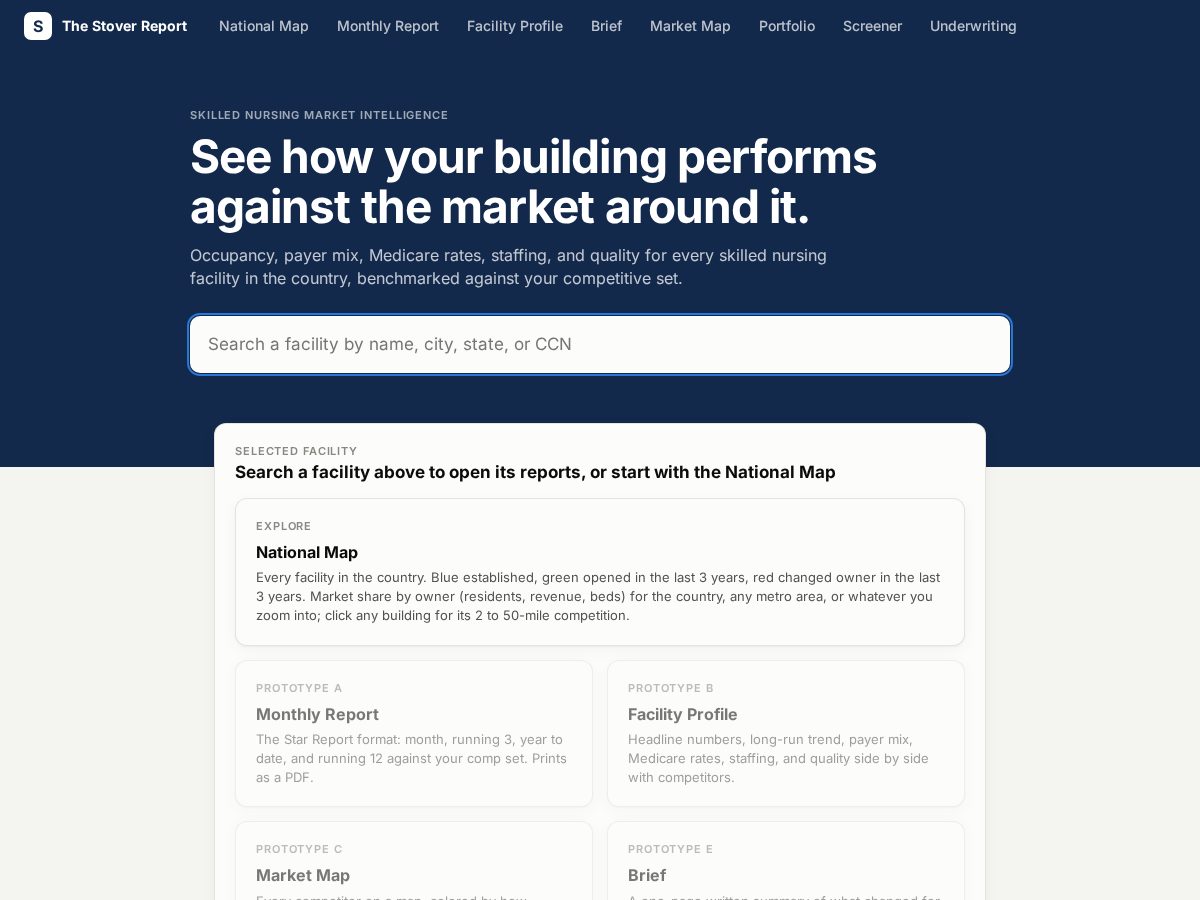 Landing-page snapshot of stover-report.com