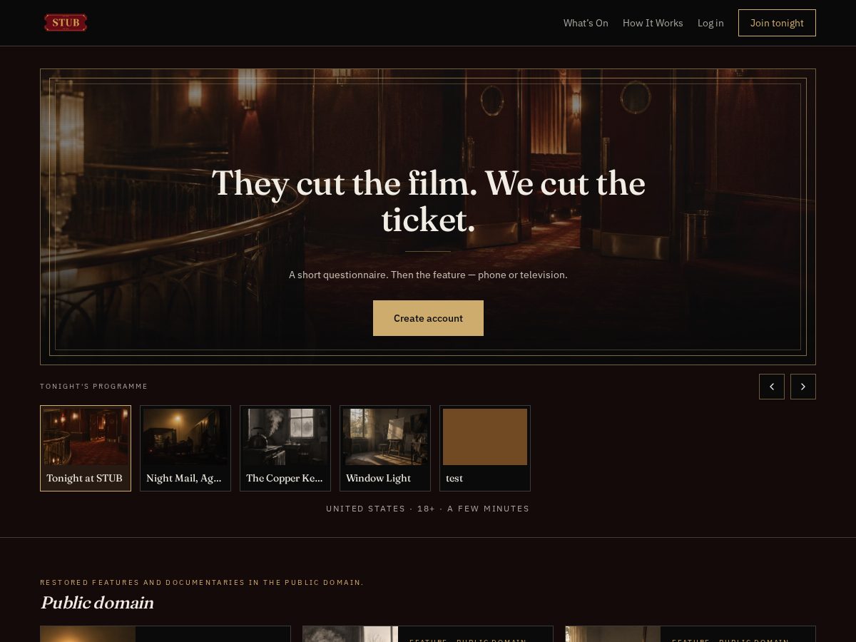 Landing-page snapshot of stub.media