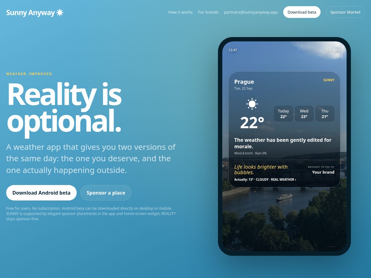 Landing-page snapshot of sunnyanyway.app
