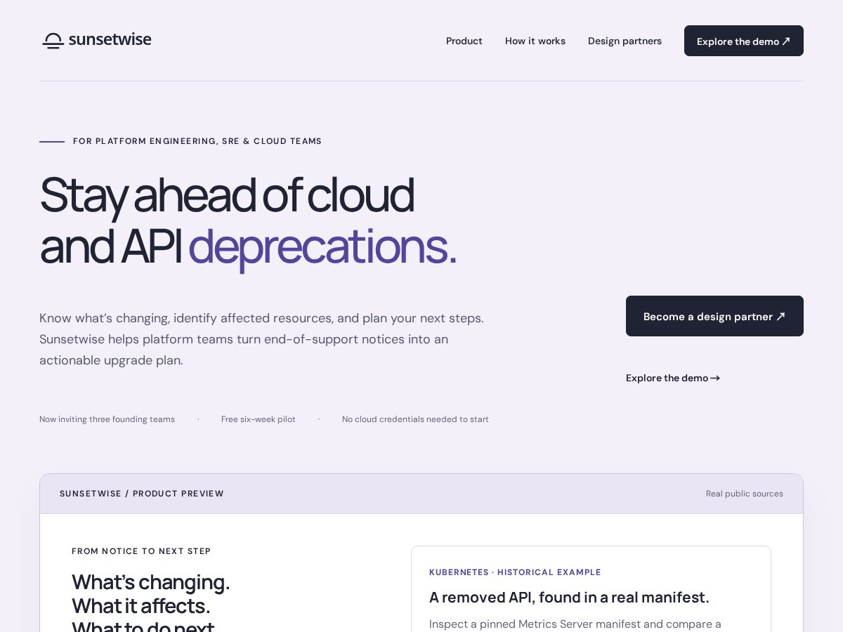 Landing-page snapshot of sunsetwise.com