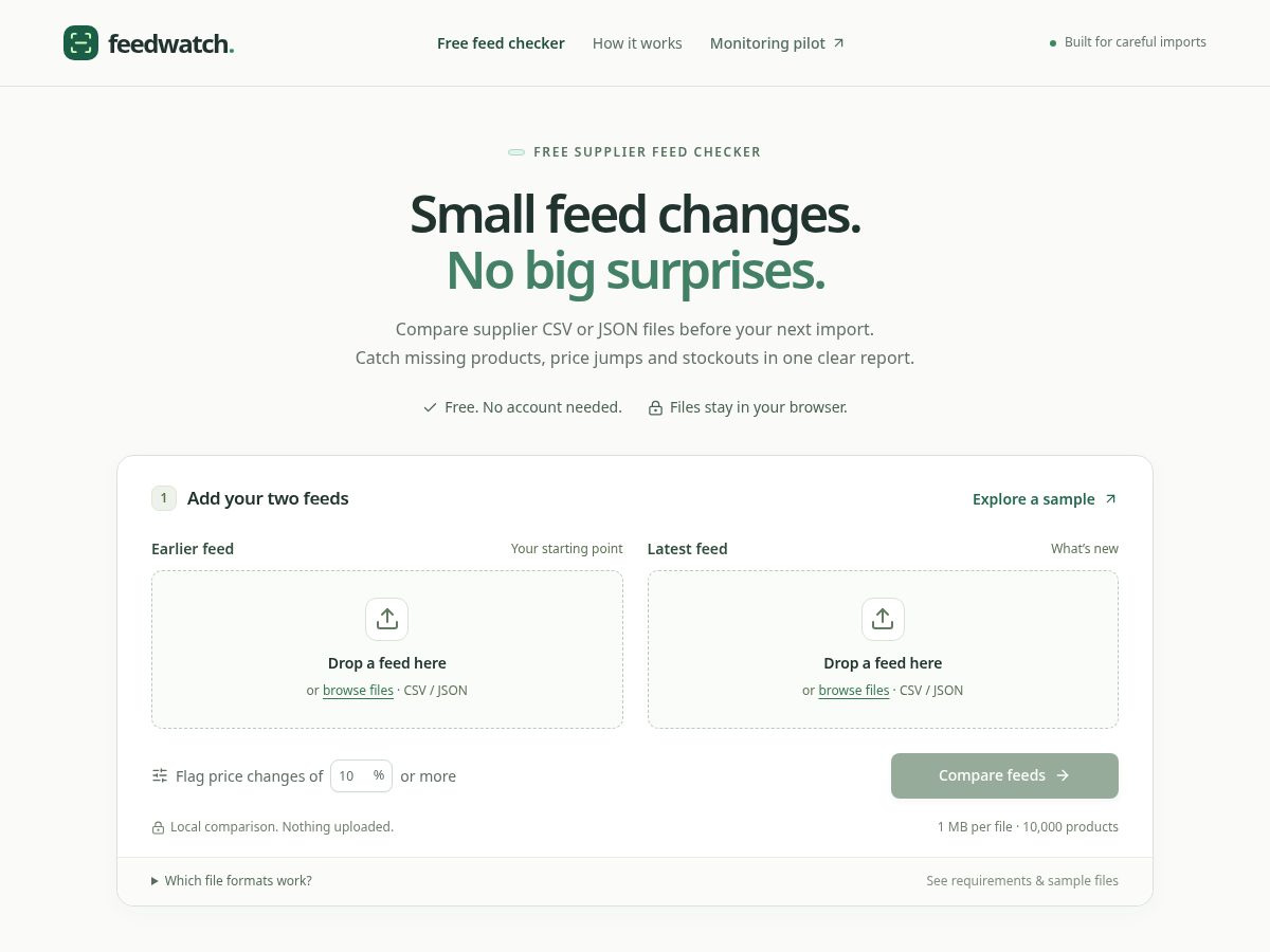 Landing-page snapshot of supplierfeedwatch.com