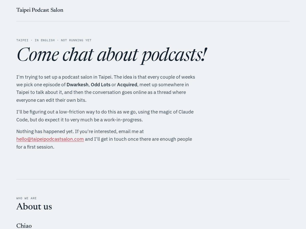 Landing-page snapshot of taipeipodcastclub.com