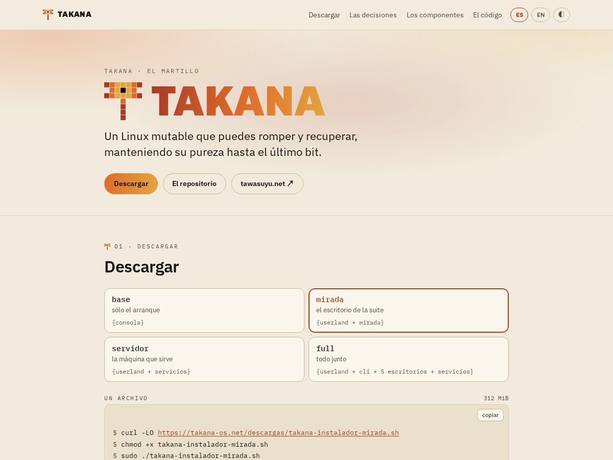 Landing-page snapshot of takana-os.net