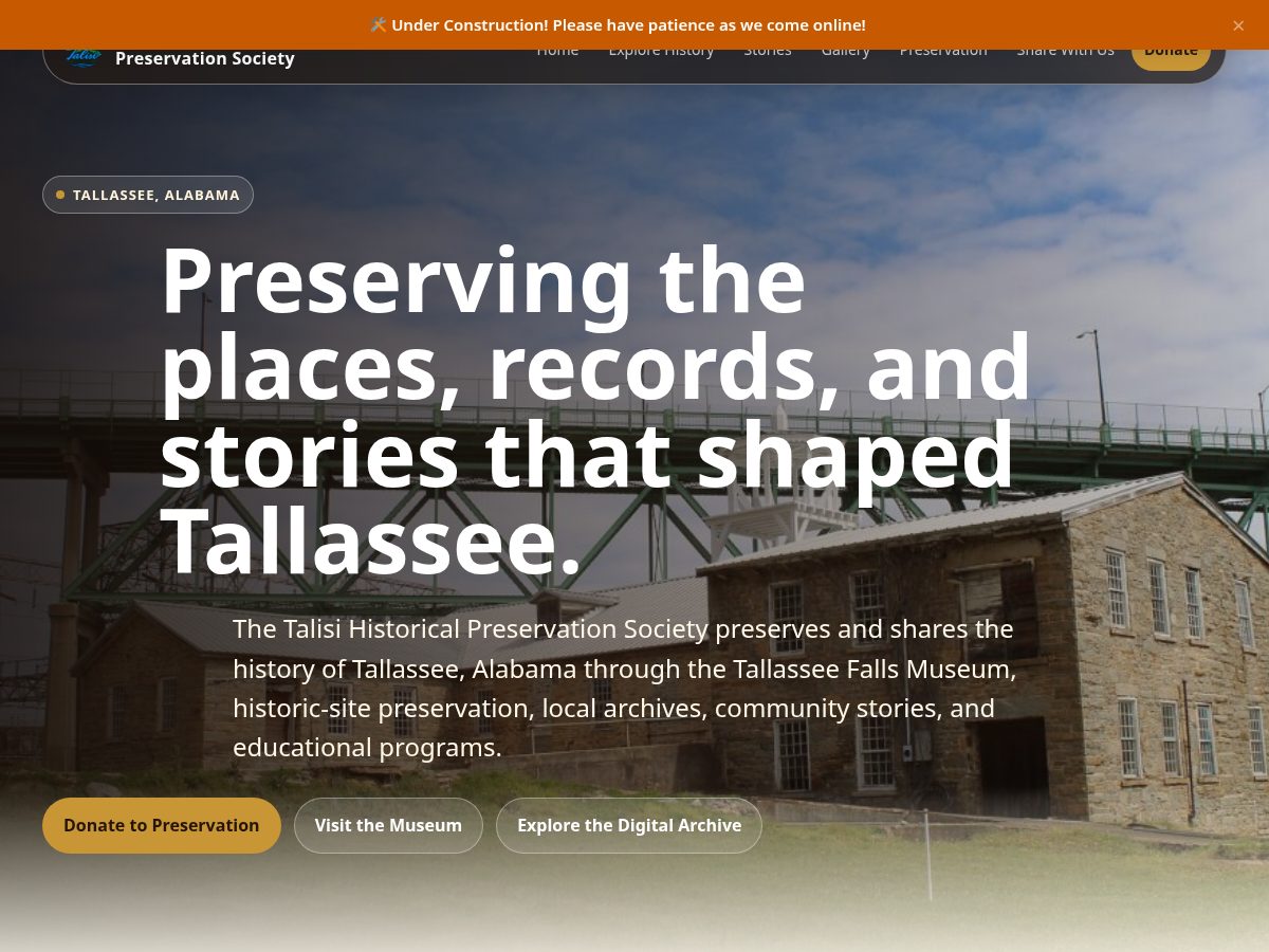 Landing-page snapshot of talisihistory.org