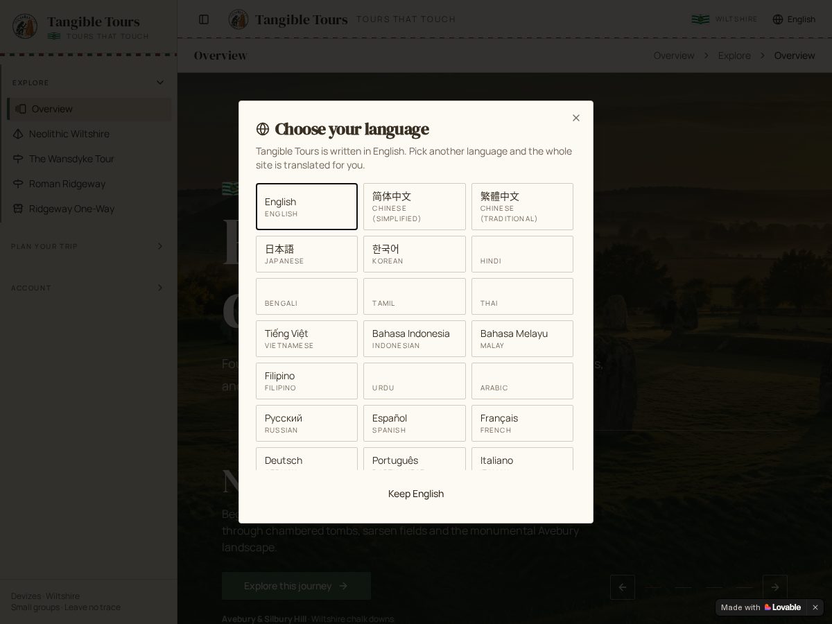 Landing-page snapshot of tangibletours.com