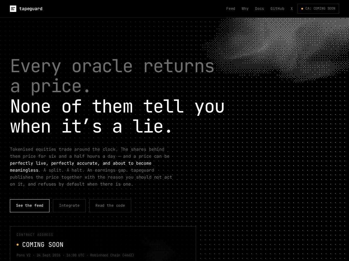 Landing-page snapshot of tapeguard.xyz