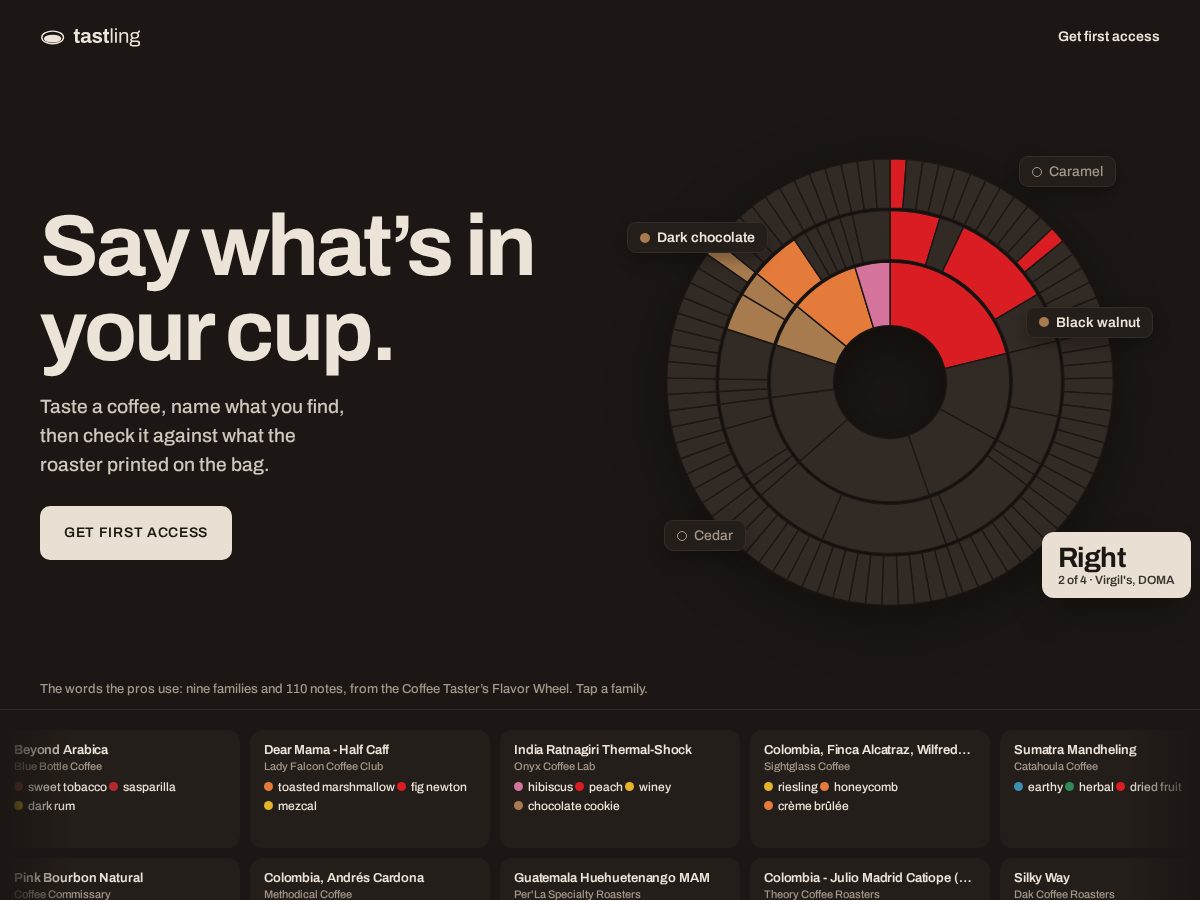 Landing-page snapshot of tastling.com