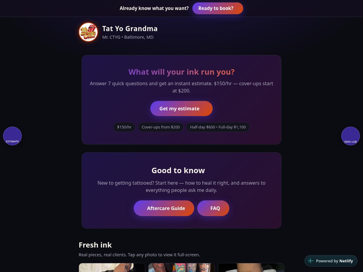 Landing-page snapshot of tatyograndma.com