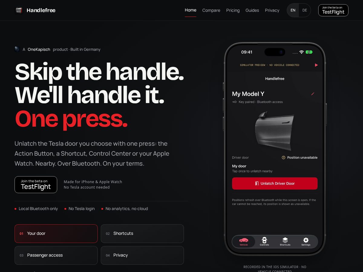 Landing-page snapshot of teslatch.app