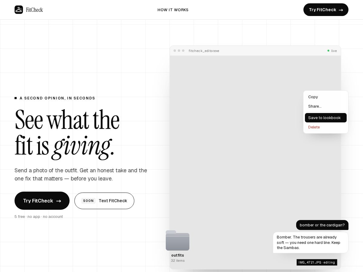 Landing-page snapshot of textfitcheck.com