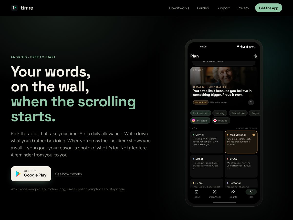 Landing-page snapshot of timre.app