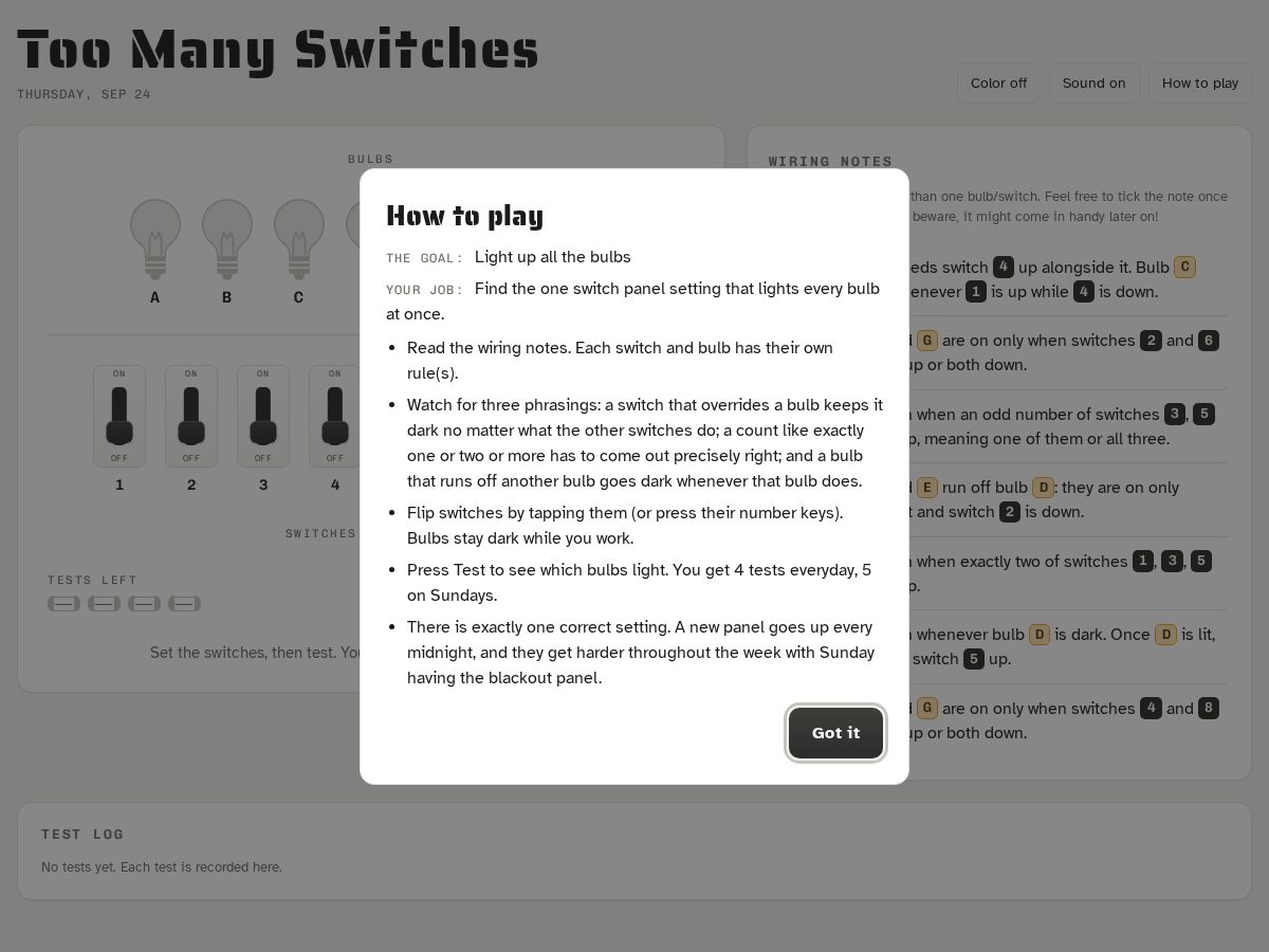 Landing-page snapshot of toomanyswitches.com
