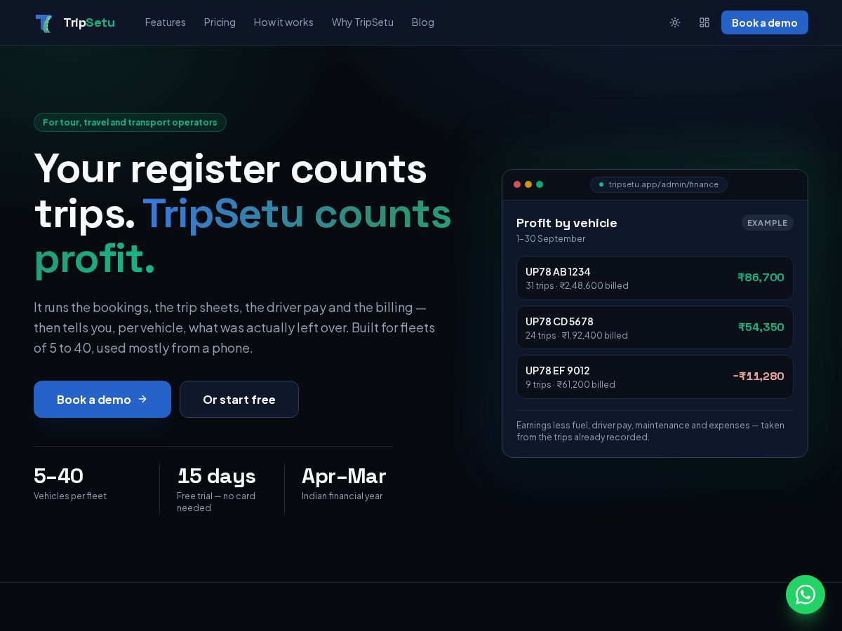 Landing-page snapshot of tripsetu.app
