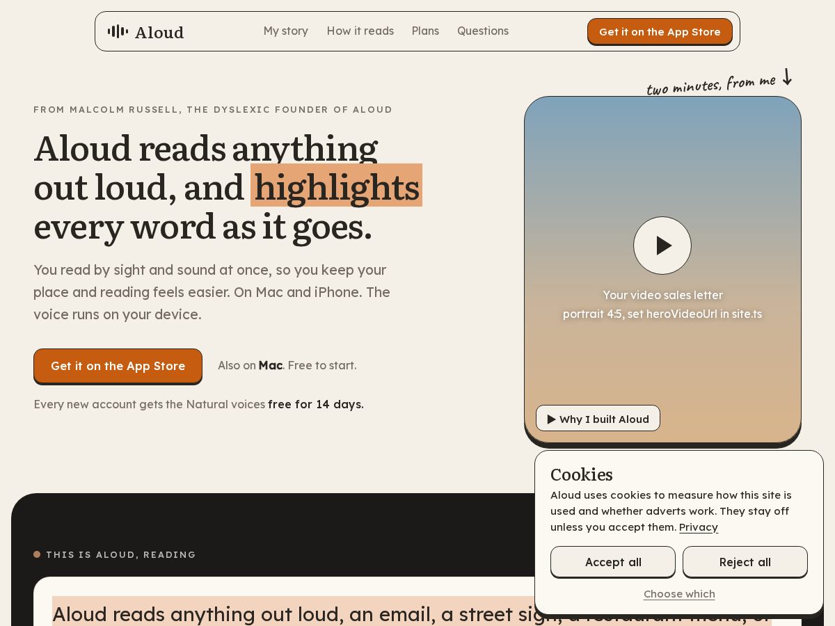 Landing-page snapshot of tryaloud.app