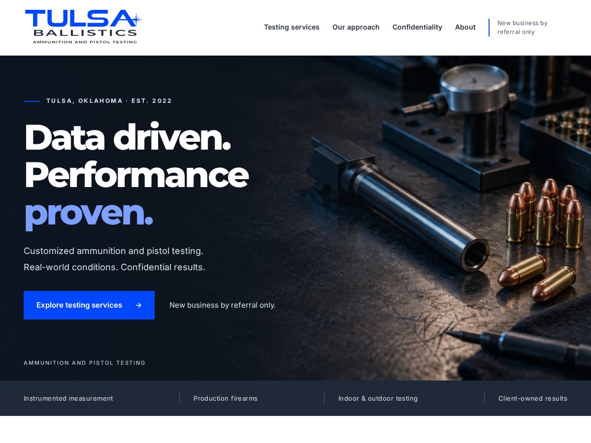 Landing-page snapshot of tulsaballistics.com