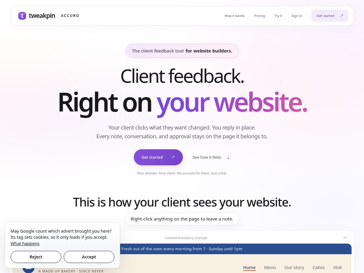 Landing-page snapshot of tweakpin.com