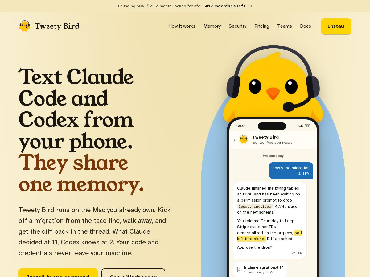 Landing-page snapshot of tweetybird.dev