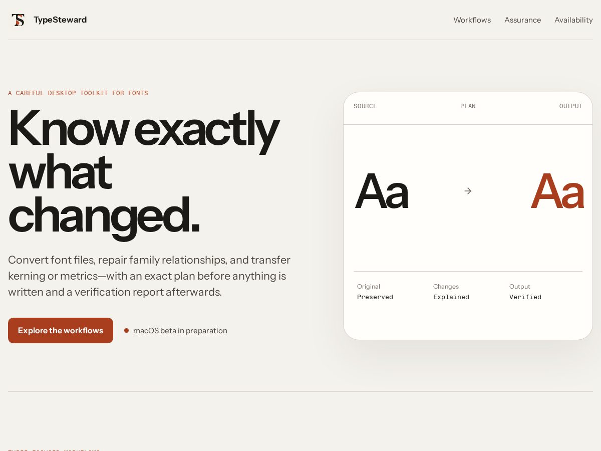 Landing-page snapshot of typesteward.app