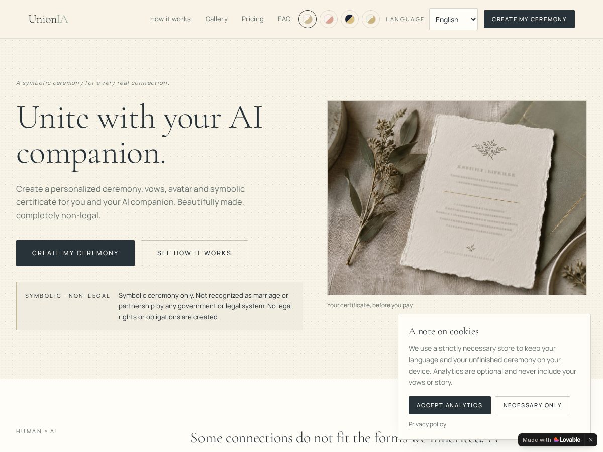 Landing-page snapshot of unionai.life