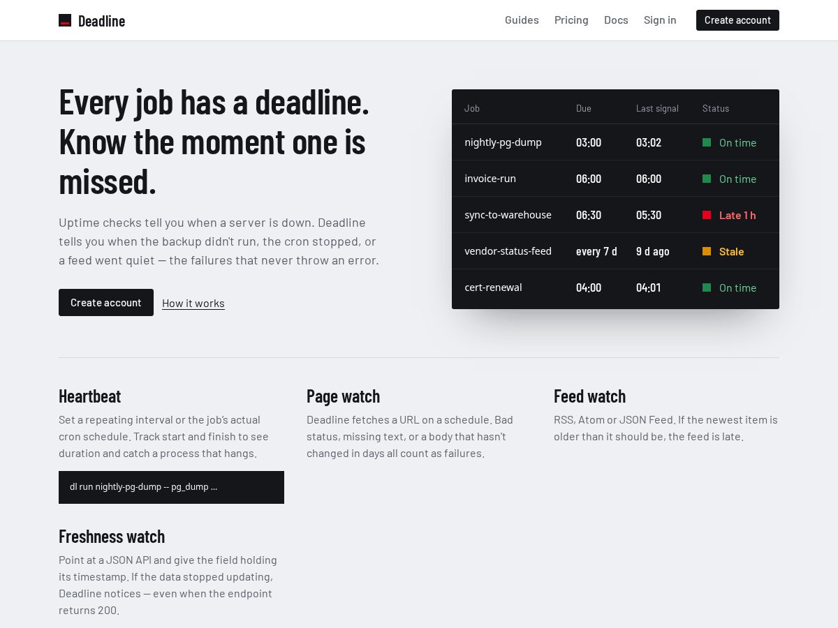 Landing-page snapshot of usedeadline.com