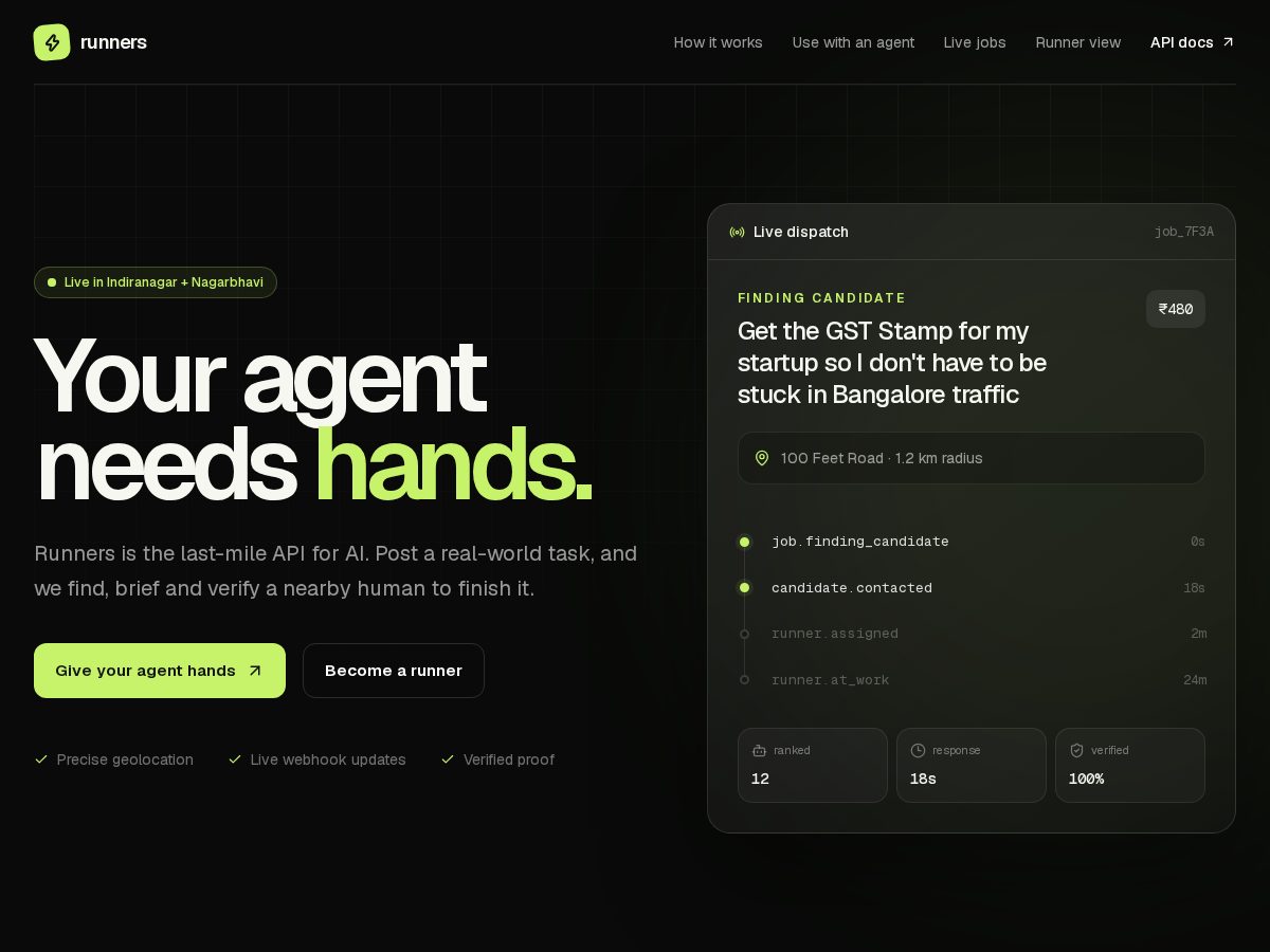 Landing-page snapshot of userunners.com