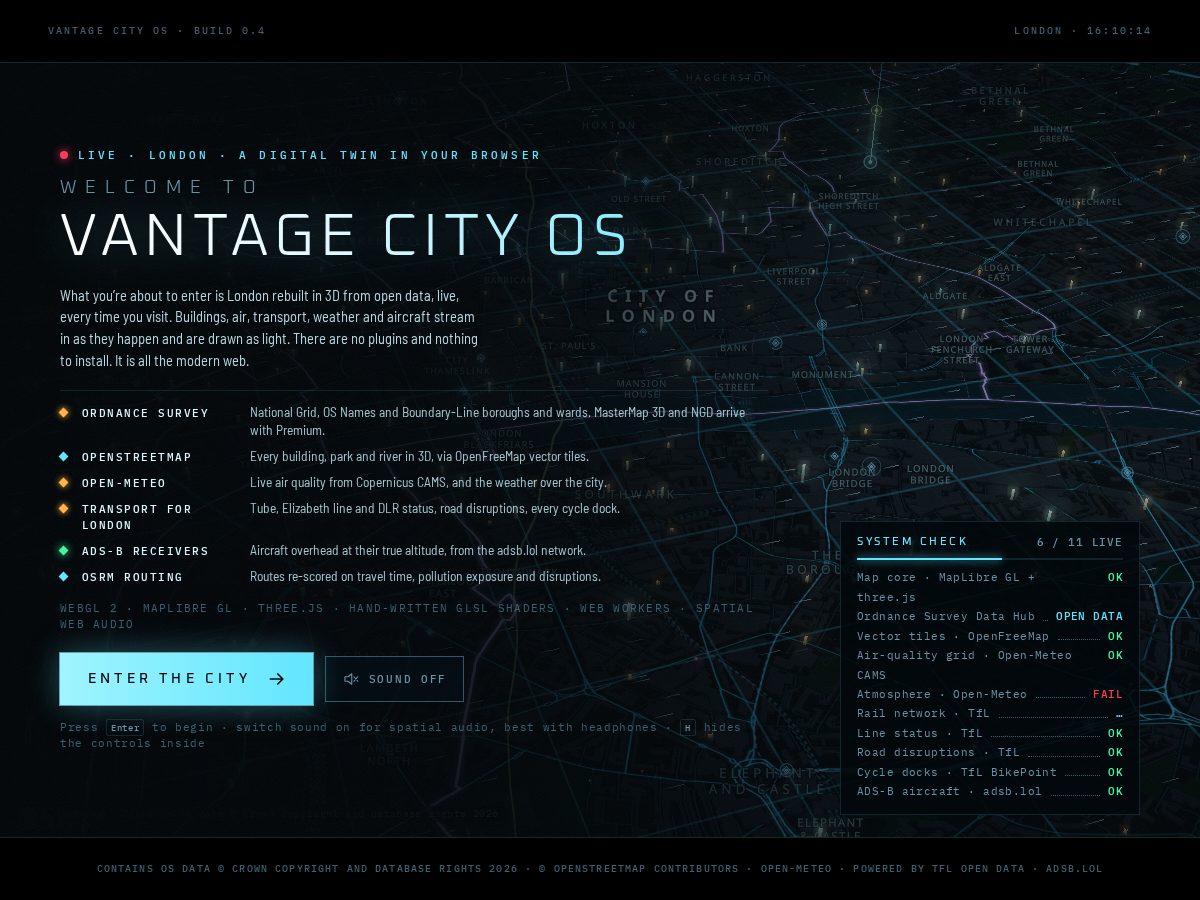 Landing-page snapshot of vantage-city.dev