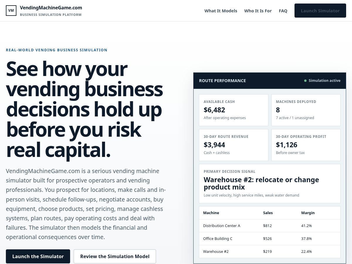 Landing-page snapshot of vendingmachinegame.com