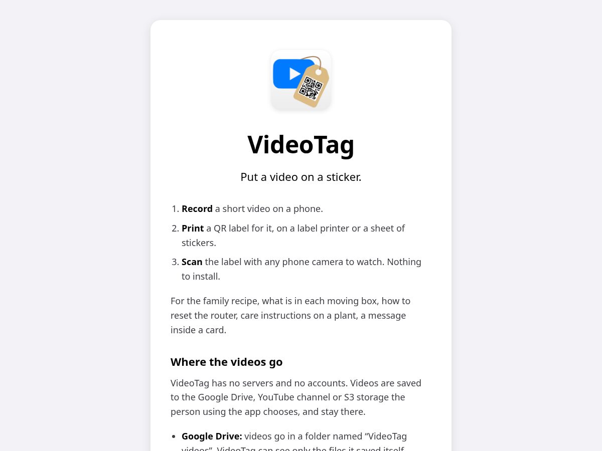 Landing-page snapshot of videotag.app