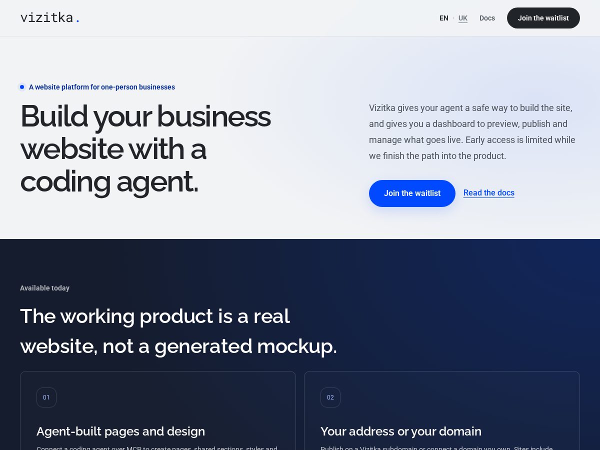Landing-page snapshot of vizitka.page