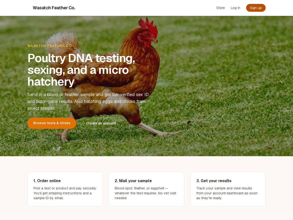 Landing-page snapshot of wasatchfeatherco.com